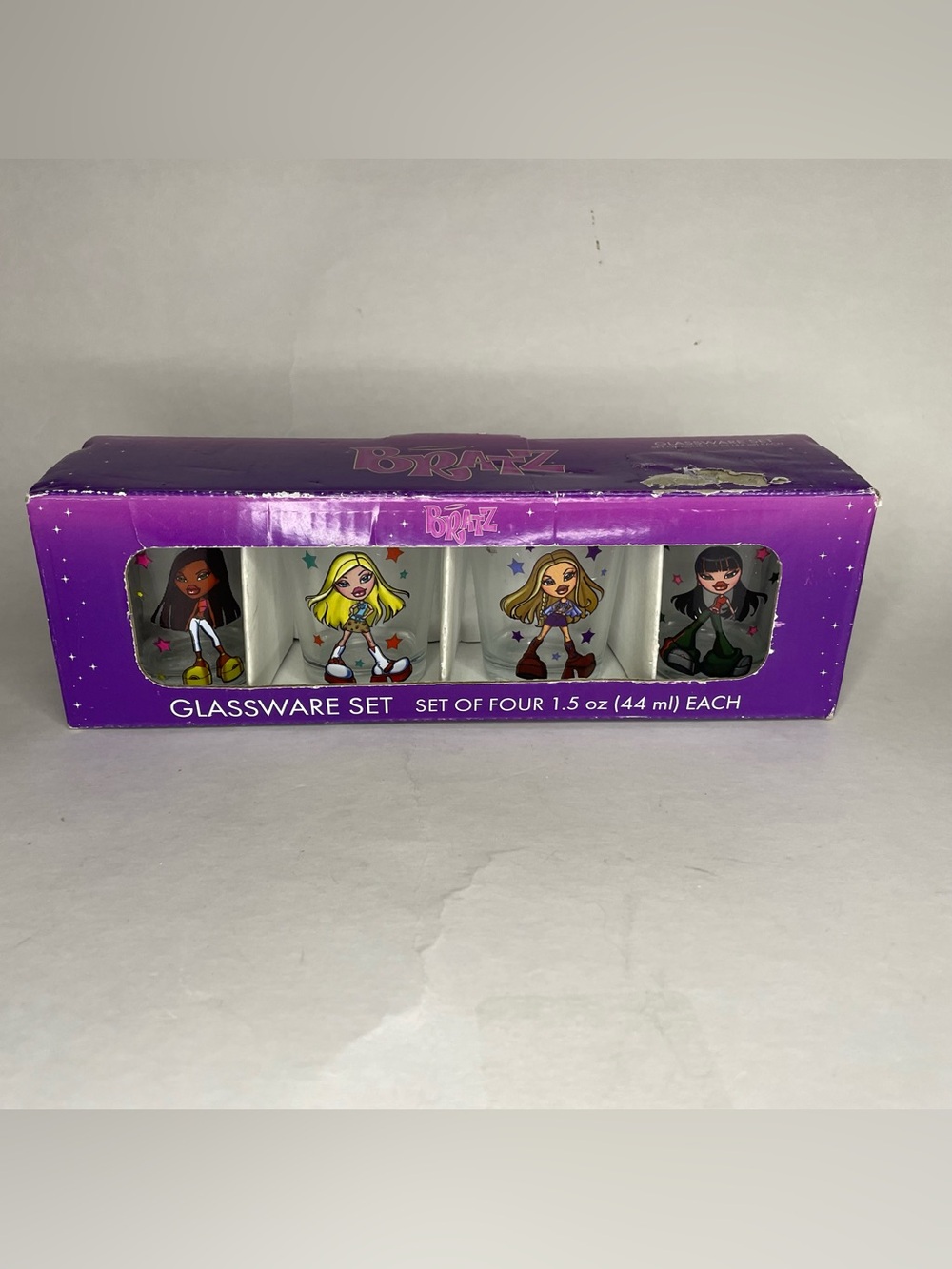 Bratz Set of Four 1.5 OZ Glassware Box Collection Sasha Cloe Jade Yasmin Drink